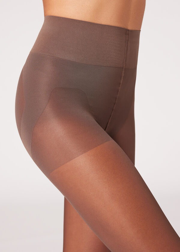 Meia-calça modeladora transparente de 30 denier para abdômen e glúteos