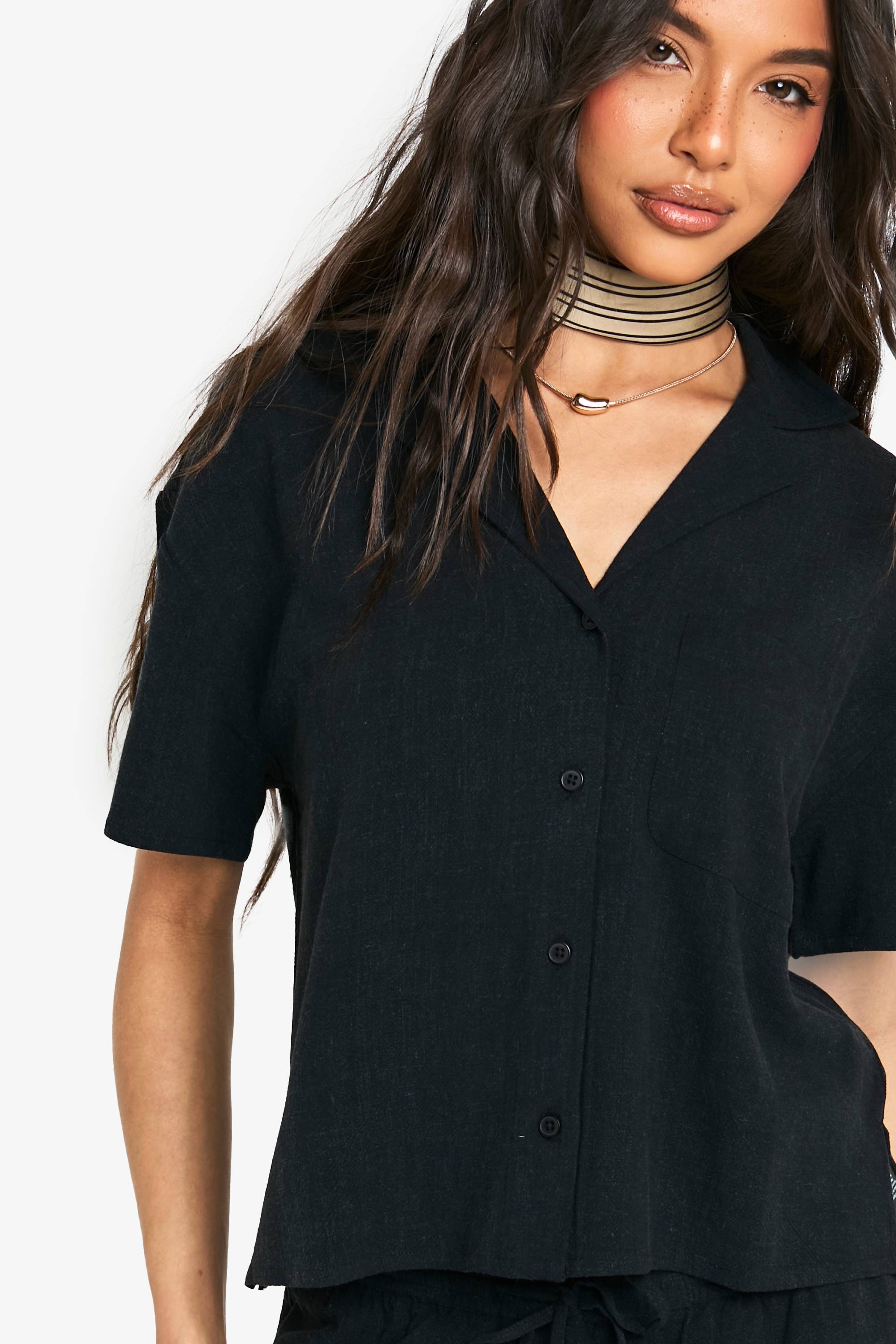boohoo Chemise en lin premium à manches courtes