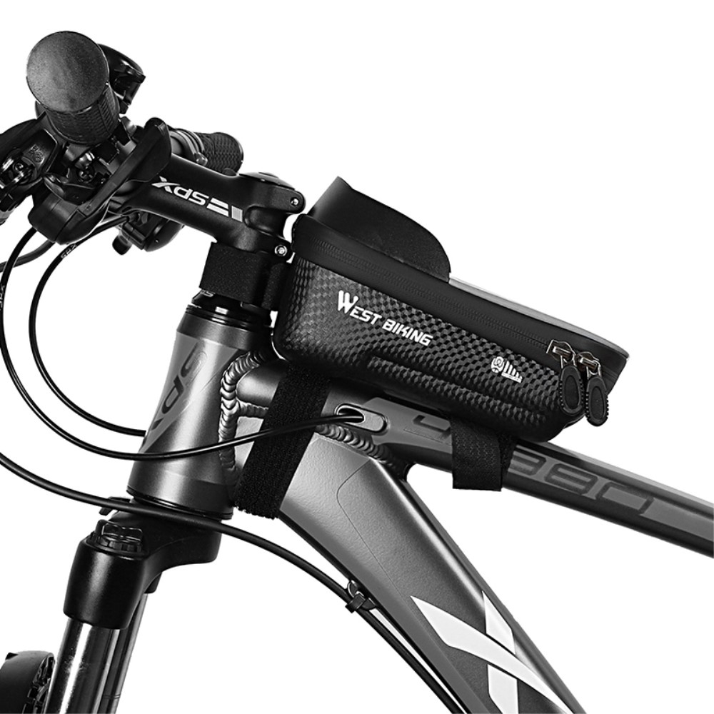 Spritzwasserfeste Gravel Bike Velo Bikepacking Smartphone Tasche für den Fahrrad Rahmen (bis 6.5