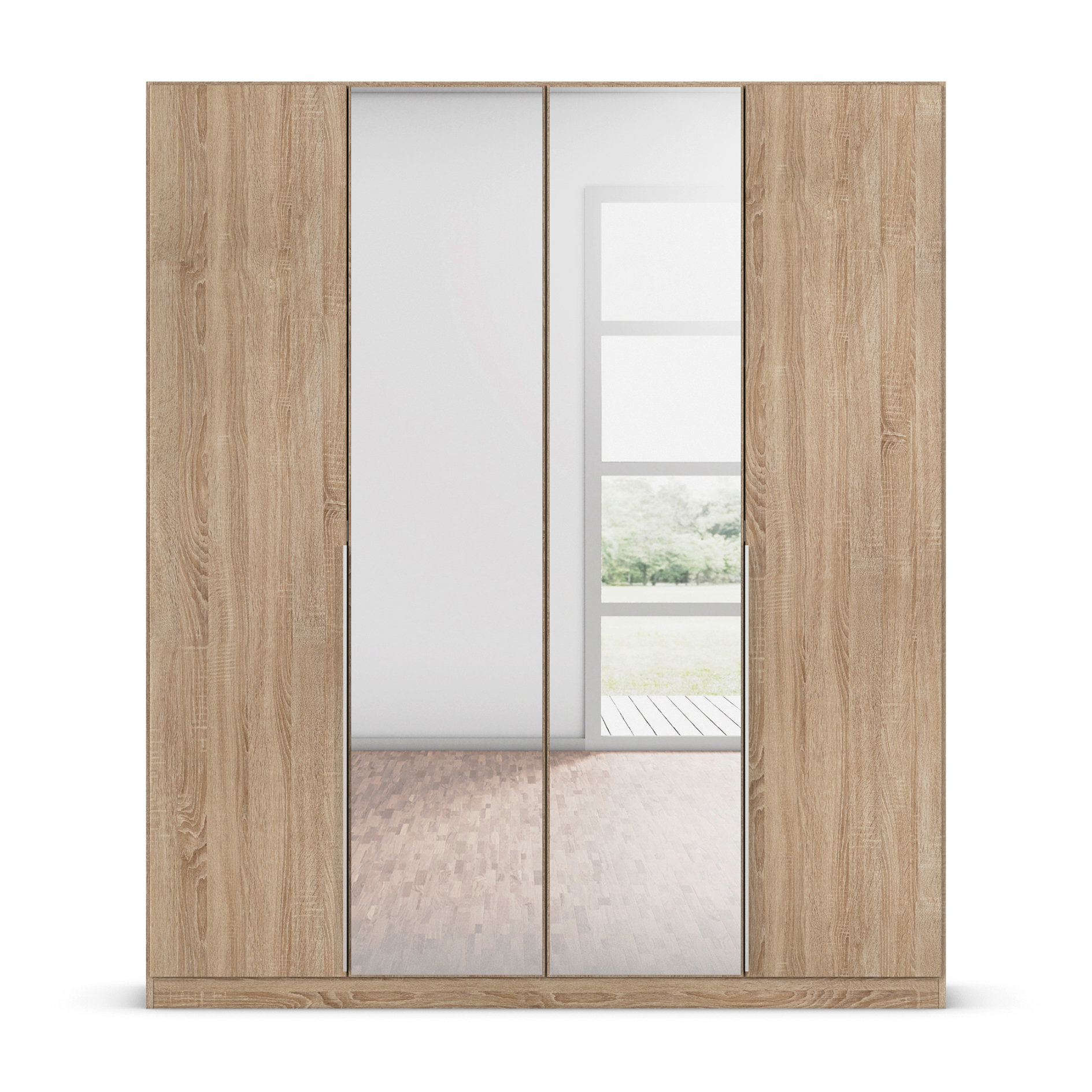 Drehtürenschrank - Sonoma Eiche - Kristallglasspiegel - 4-türig - 181x210 cm