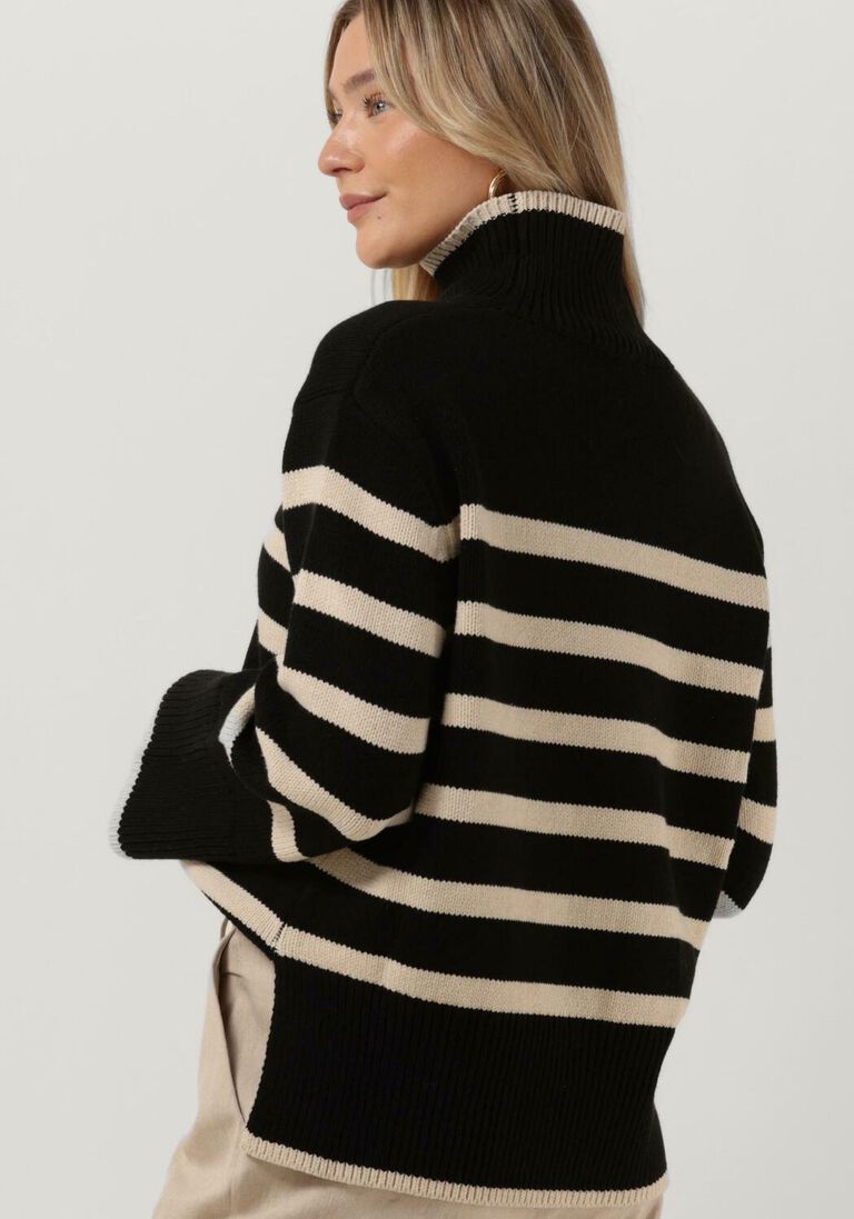 NEO NOIR zwarte neo noir coltrui fanning stripe knit blouse