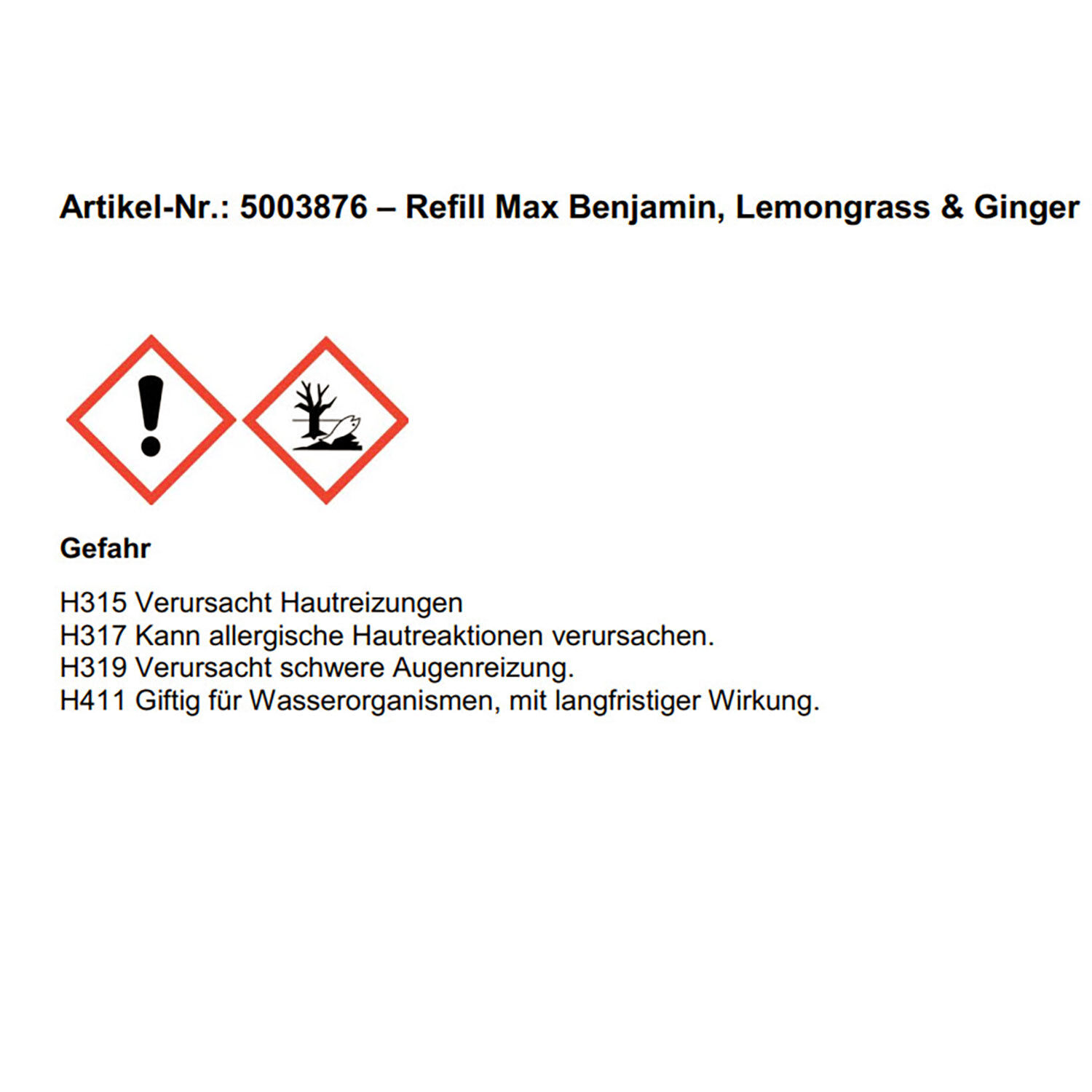 Refill Max Benjamin, Lemongrass & Ginger