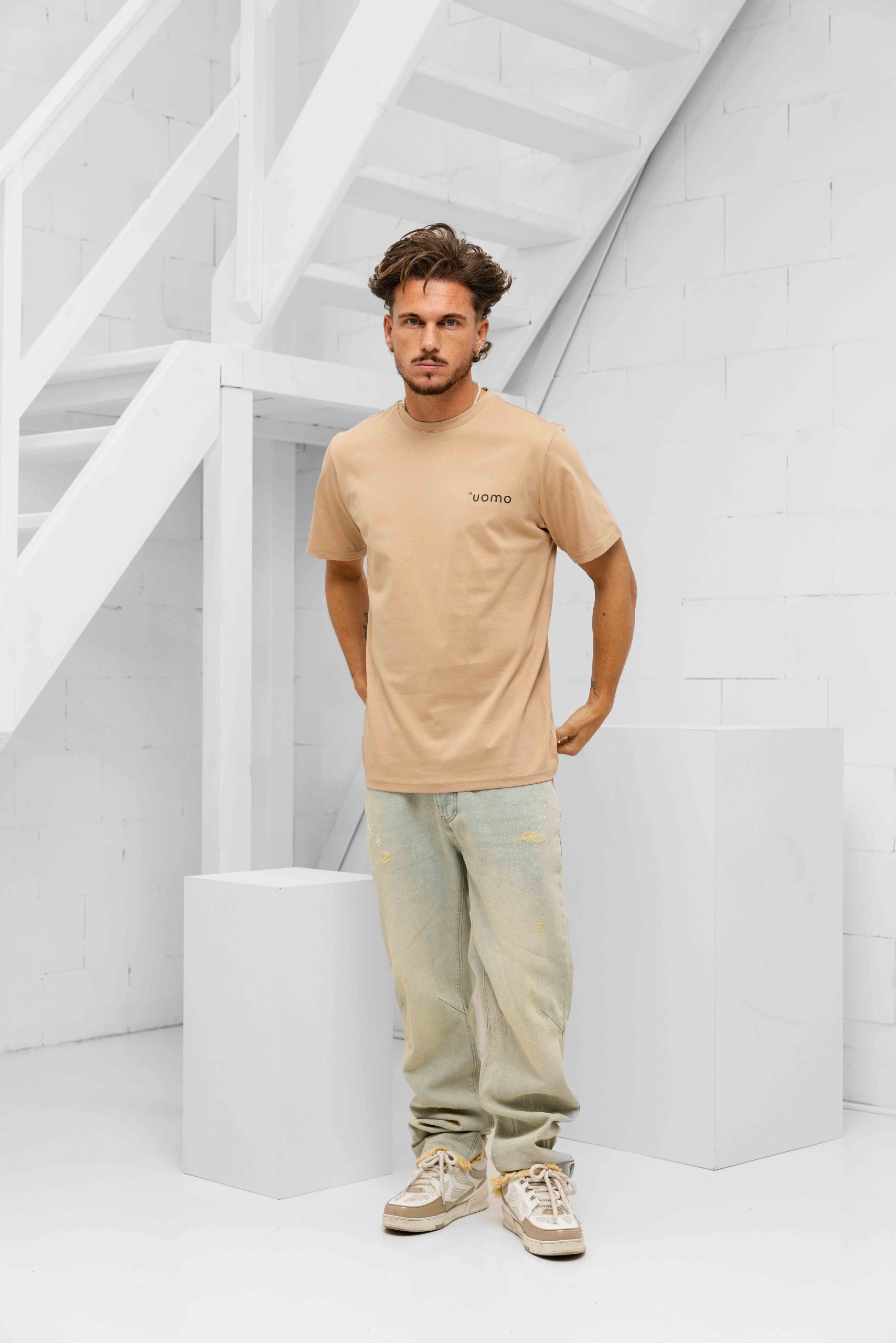 24 Uomo Basic T-Shirt Bruin Heren