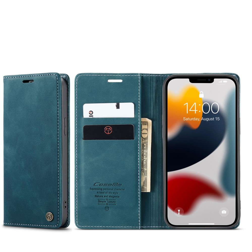 iPhone 13 Pro Leder Tasche Flip Wallet Etui mit Kartenfächern - Blaugrün