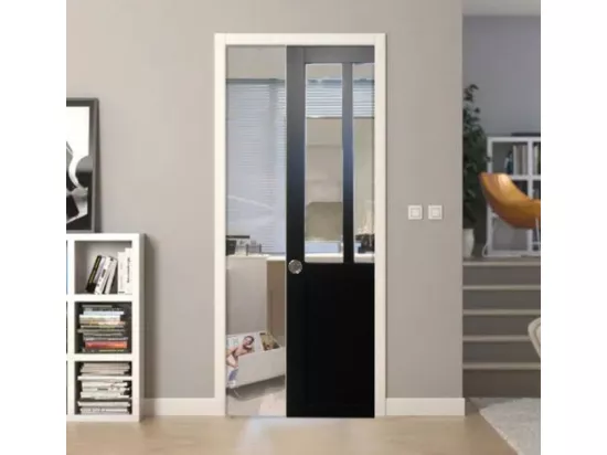 Porte Coulissant Atelier Noir H204 X L83 + Systeme De Galandage Et Kit Finition Inclus Gd Menuiseries
