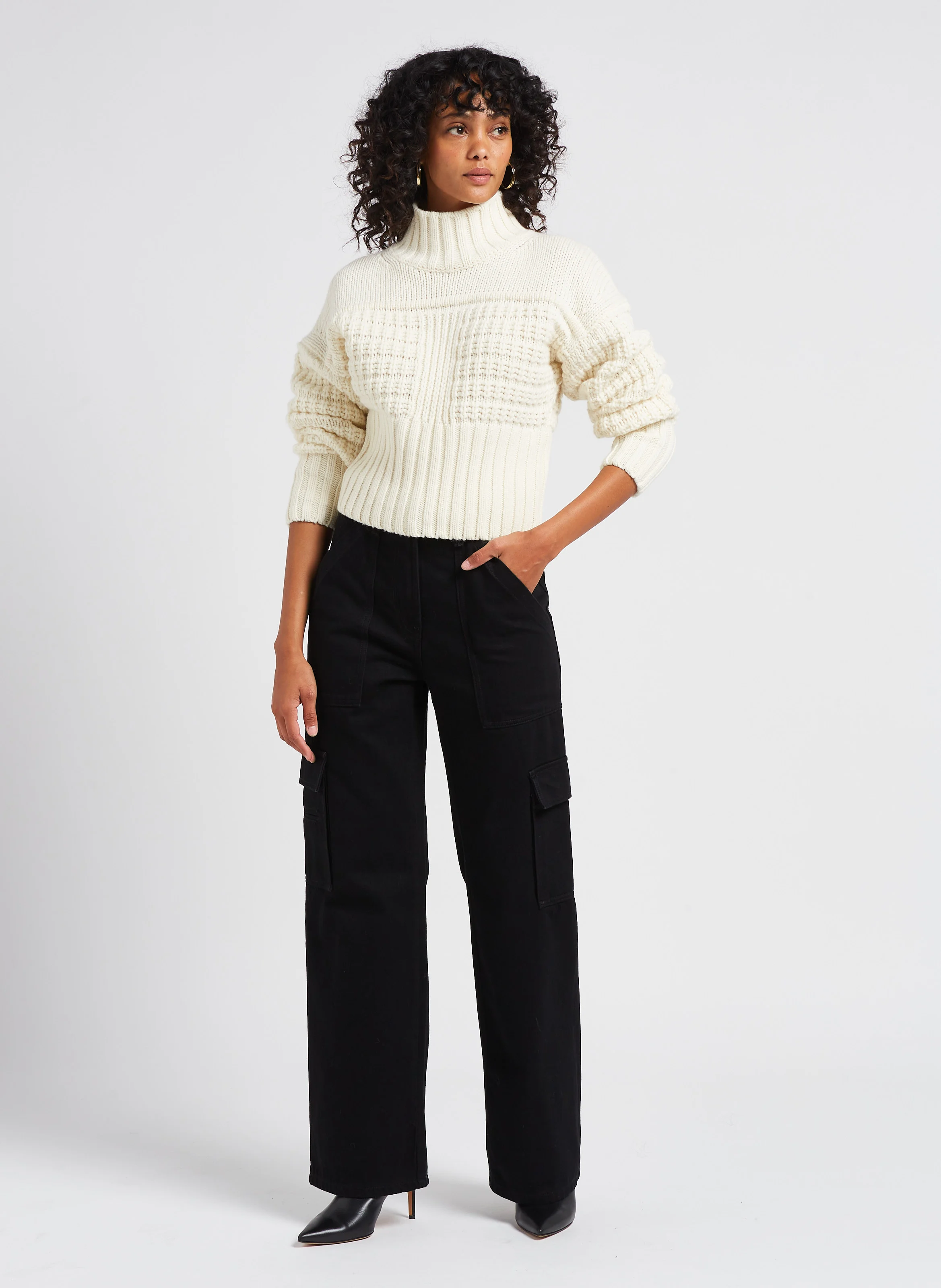 TIAM - Jean cargo taille haute | Noir