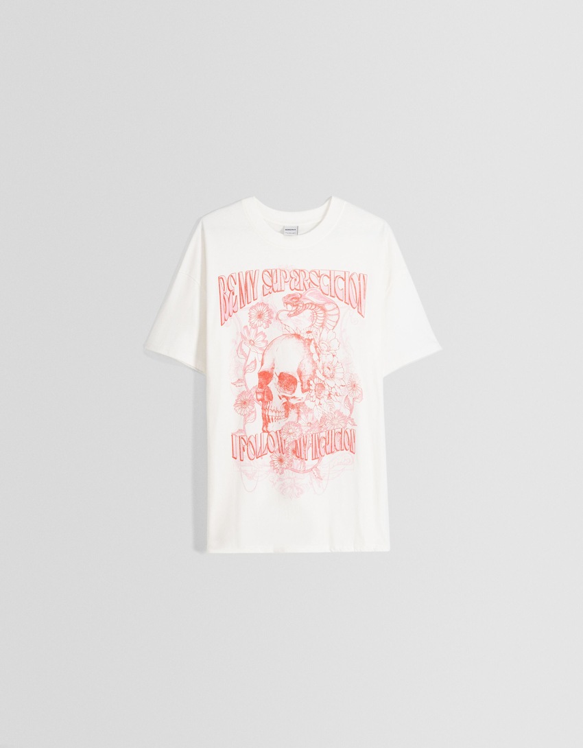 Camiseta de manga curta com estampa de caveira