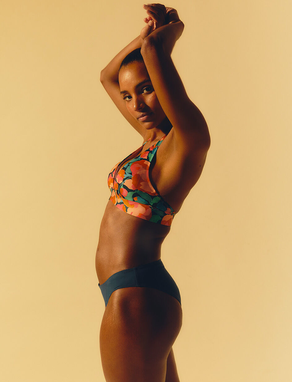 Haut de maillot de bain triangle sans armatures paddé - pivoine bleu canard
