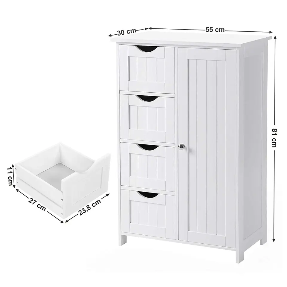 Houten Badkamer Buffet met 4 laden - Vrijstaand - Wit