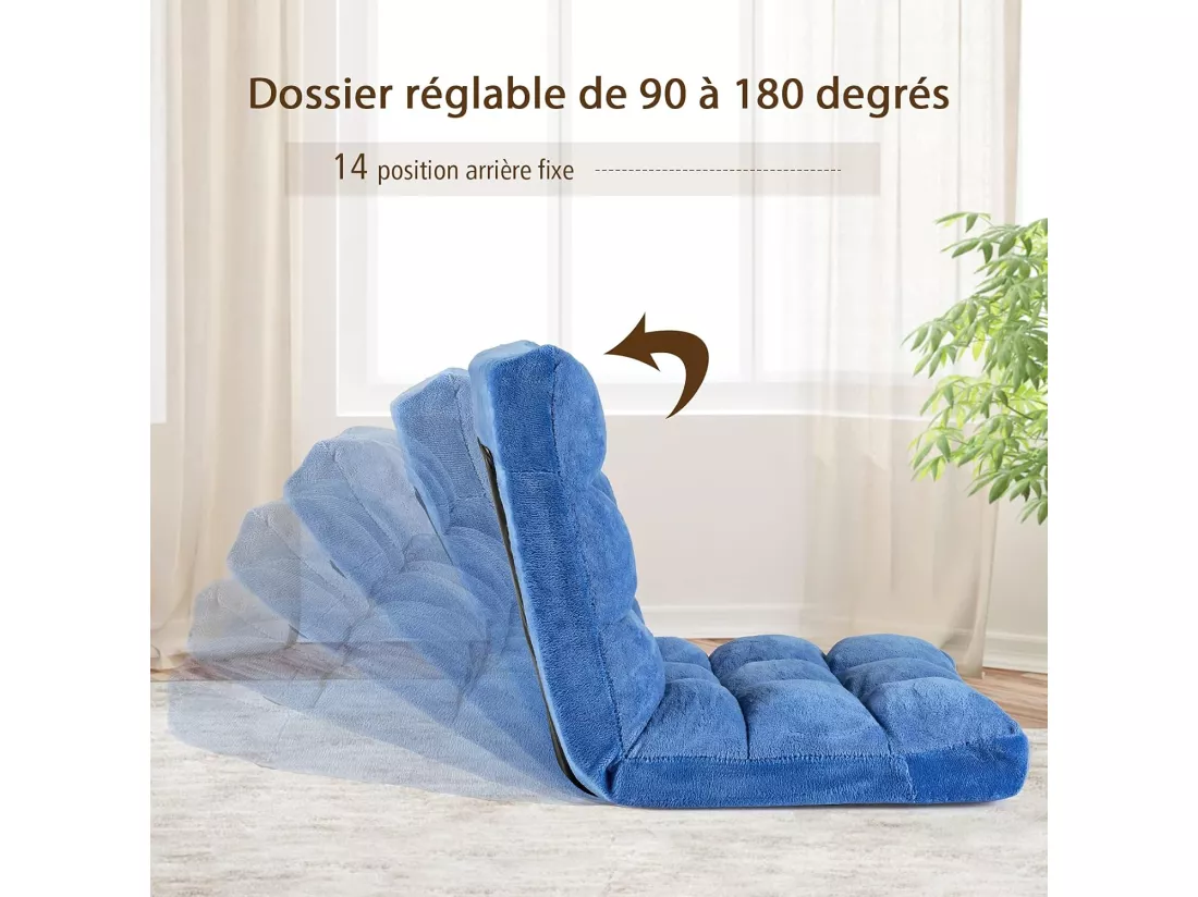 Canapé Paresseux Tatami Pliable Chaise de Plancher Coussin de Chaise de Lit Siège de Sol pour Maison, Bureau 105 x 57 x 15 CM (Bleu)
