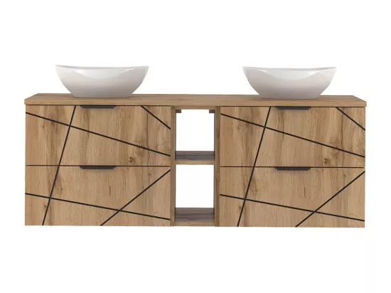 Meuble double vasque 140cm 2 niches Teren Bois
