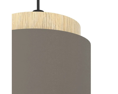 Hanglamp, 1-lichts, HxØ 110x16 cm, zwart/licht hout, cappuccino kap, gouden binnenkant
