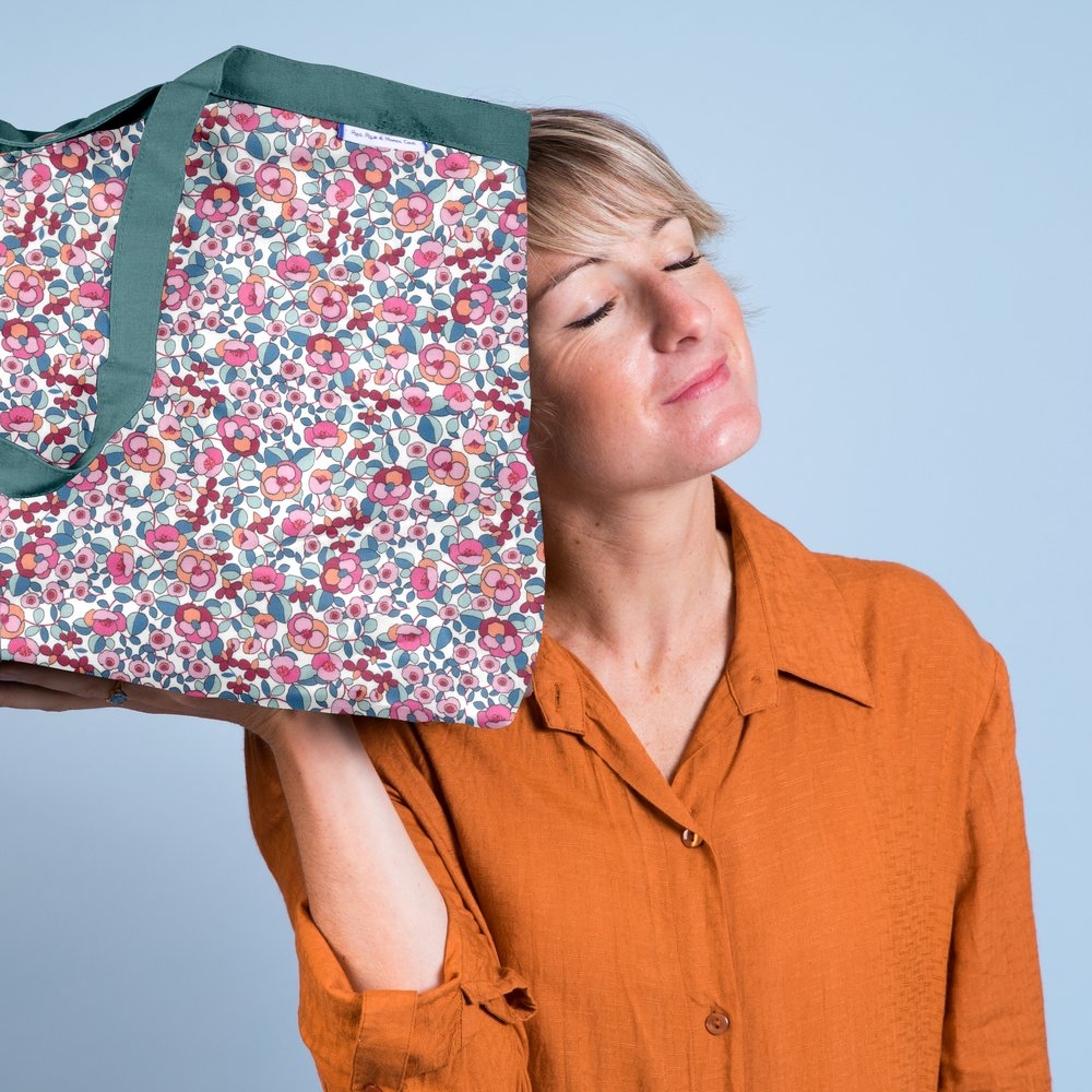 Sac Cabas Taille Moyenne Plissé Boutons Rose