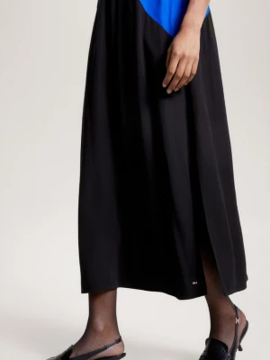 Vestido longo slip com estampa argyle em blocos de cores.