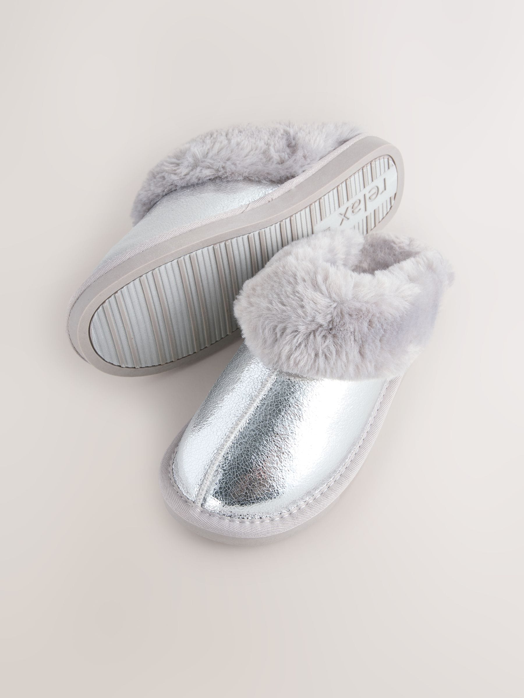 Zilver - Faux Fur Foil Mule Slippers