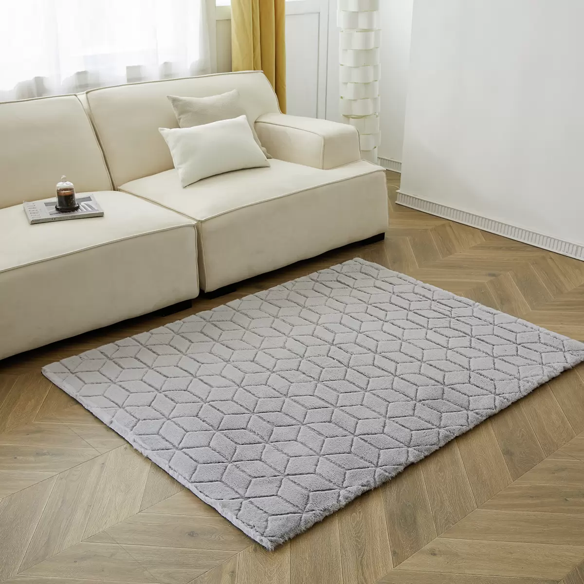 Hochflorteppich Buggy Quilt Hellgrau