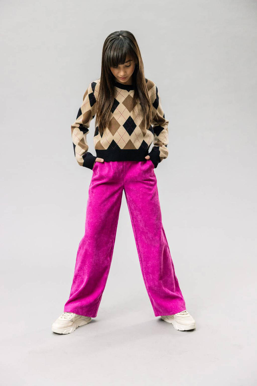 LOOXS wide leg broek donkerroze