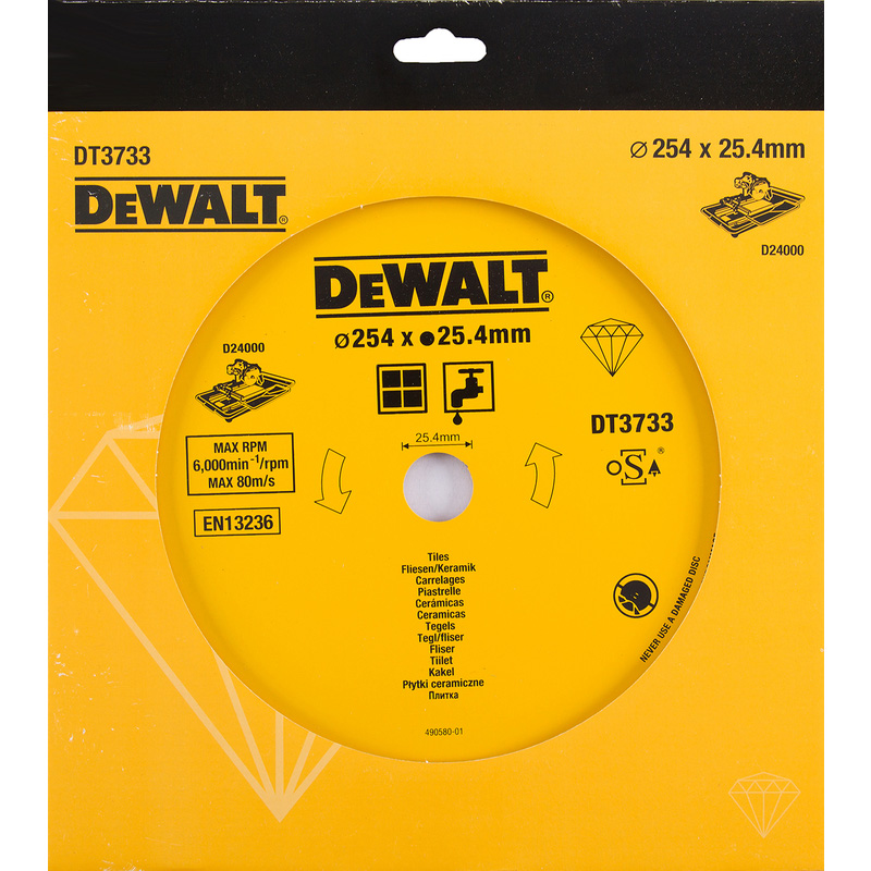 DeWALT Diamantblad, met gesloten rand, voor keramiek, asgat 25,4mm Ø250mm