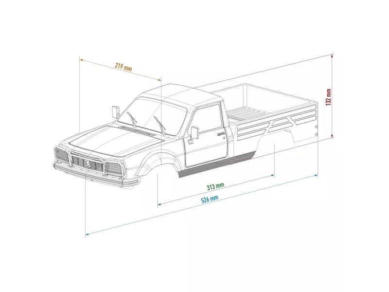 Hobbytech Karosserie Peugeot 504 Pick-Up unlackiert, 1:10 Unlackierte Karosserie aus Lexan für Crawler mit 313 mm Radstand