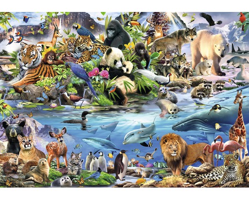 Vliesbehang 12843V4 Grappige Dierentuindieren Selfies 2 2-delige set 254 x 184 cm