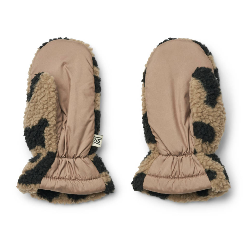 Liewood teddy wanten Grethe met panterprint lichtbruin/zwart