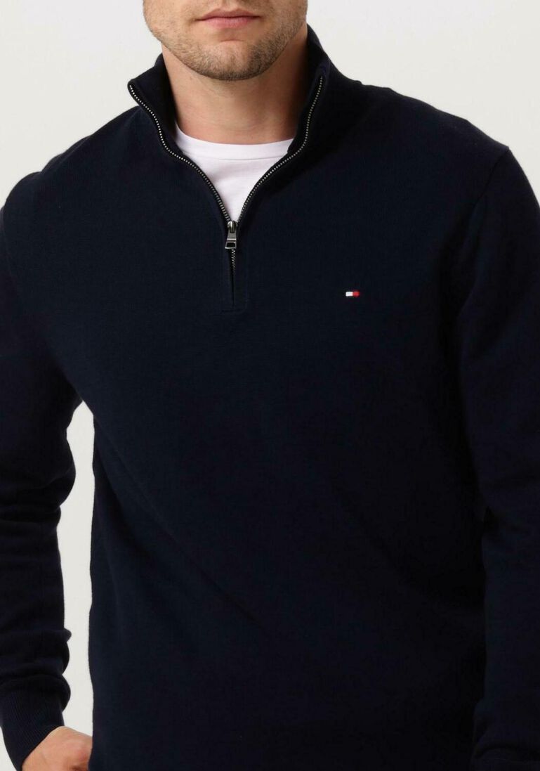 TOMMY HILFIGER donkerblauwe tommy hilfiger trui pima org ctn cashmere zip mock