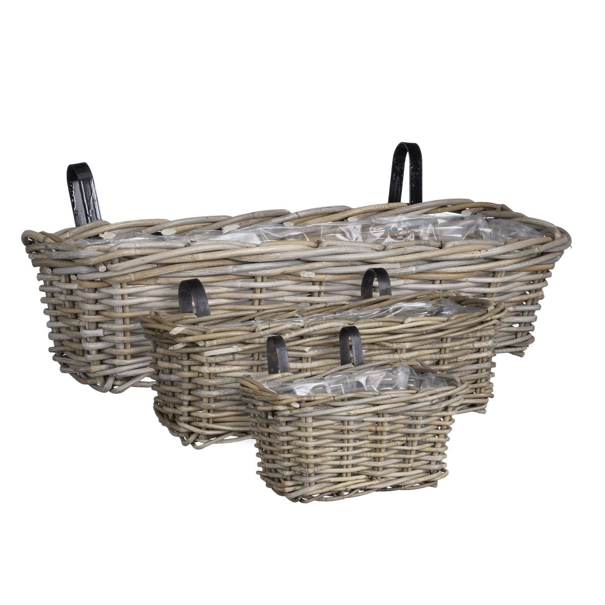 Mica decorations jardinière marcia - 60x19x15 cm - rotin - gris - set de 3