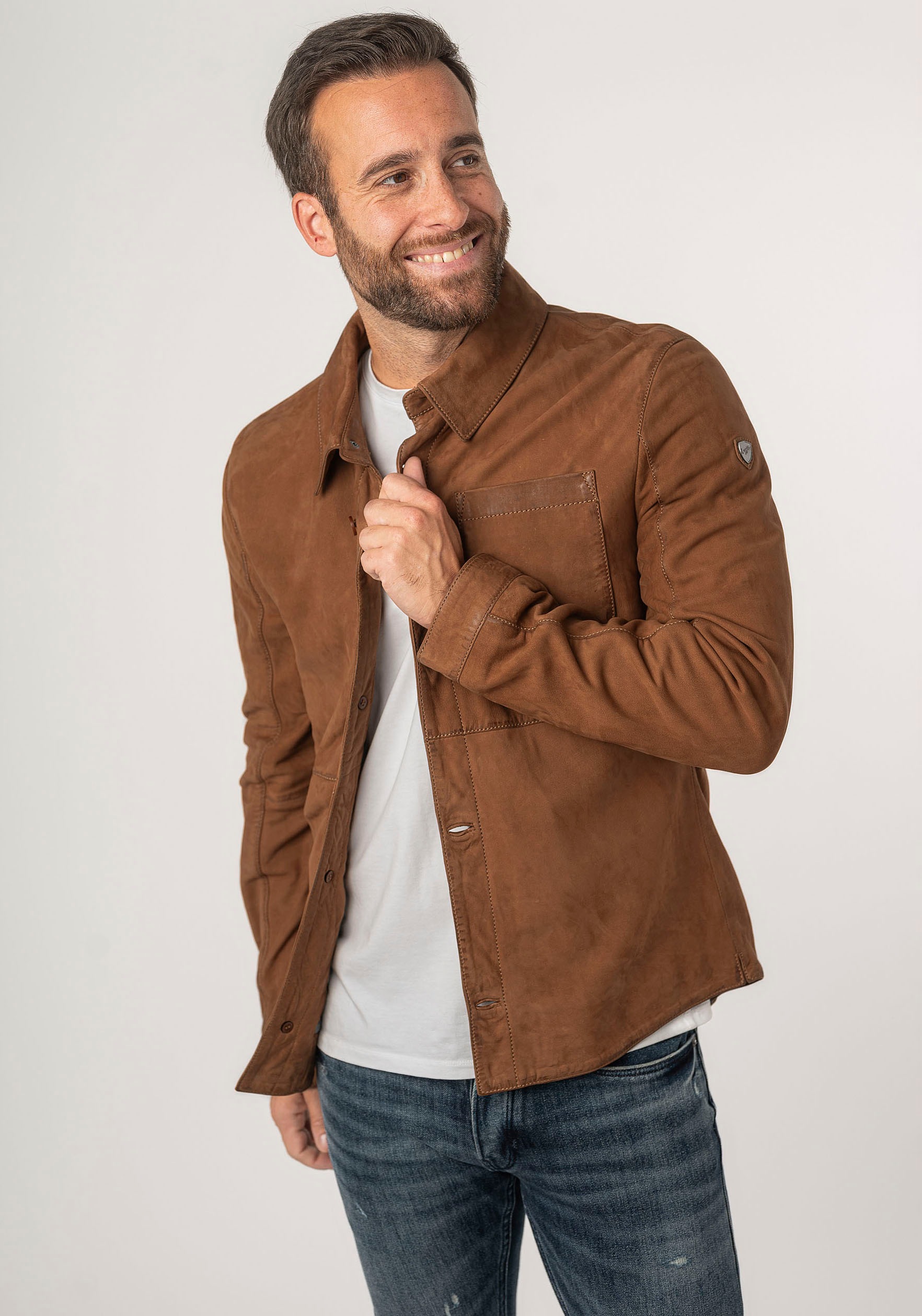 Mauritius Lederjacke »MMJemmo« mit Hemdblusenkragen, Knopfleiste