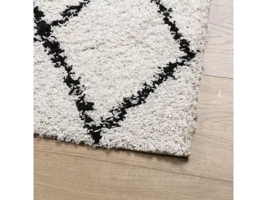 Tapis shaggy à poils longs moderne crème et noir 240x340 cm