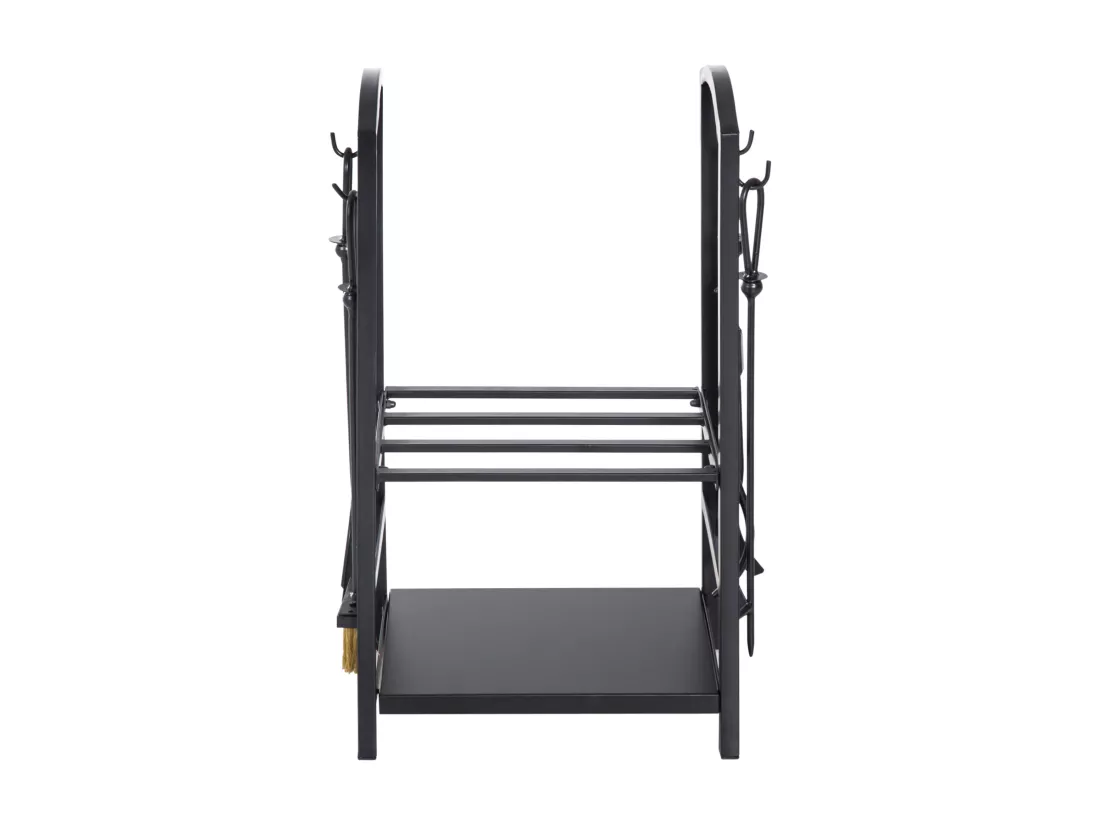 Serviteur de cheminée - porte bûches - range bûches multi accessoires 2 étagères 40L x 30l x 75H cm métal noir