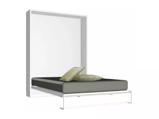 Lit escamotable vertical 160x200 avec étagères intérieures Paola-Avec matelas-Encadrement Blanc-Façade Blanche