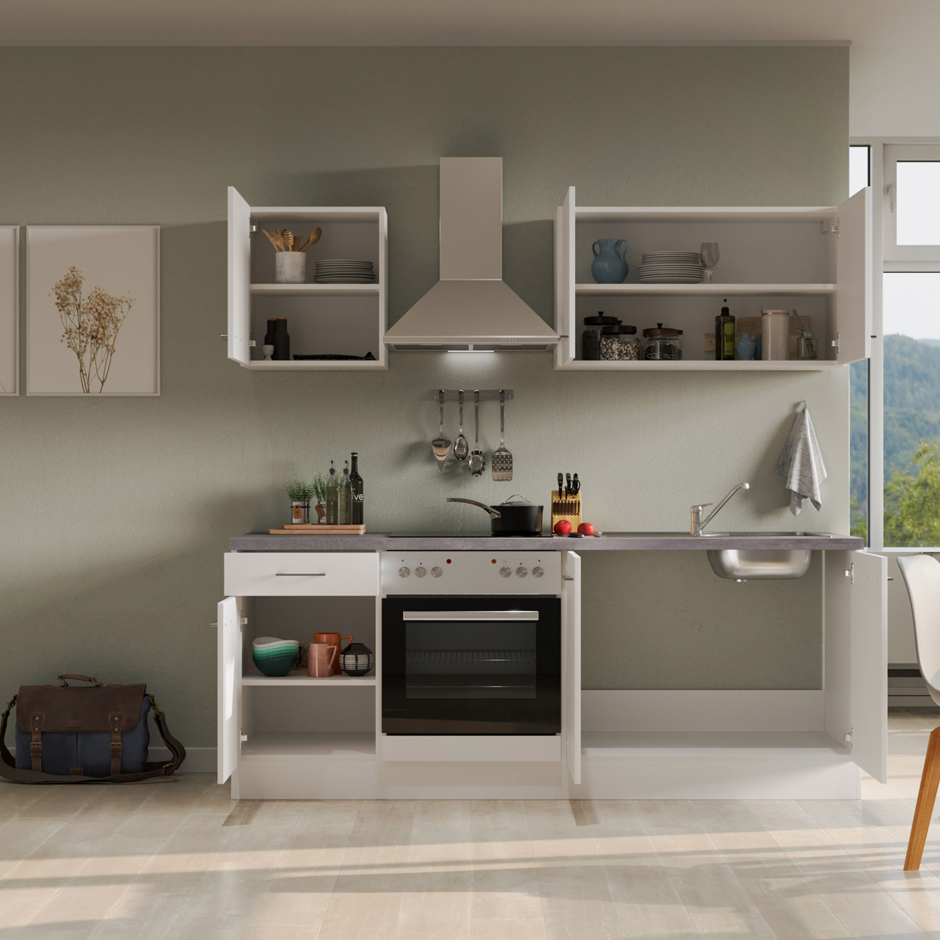 Küchenblock ELEA - weiß - mit E-Geräten - 210 cm