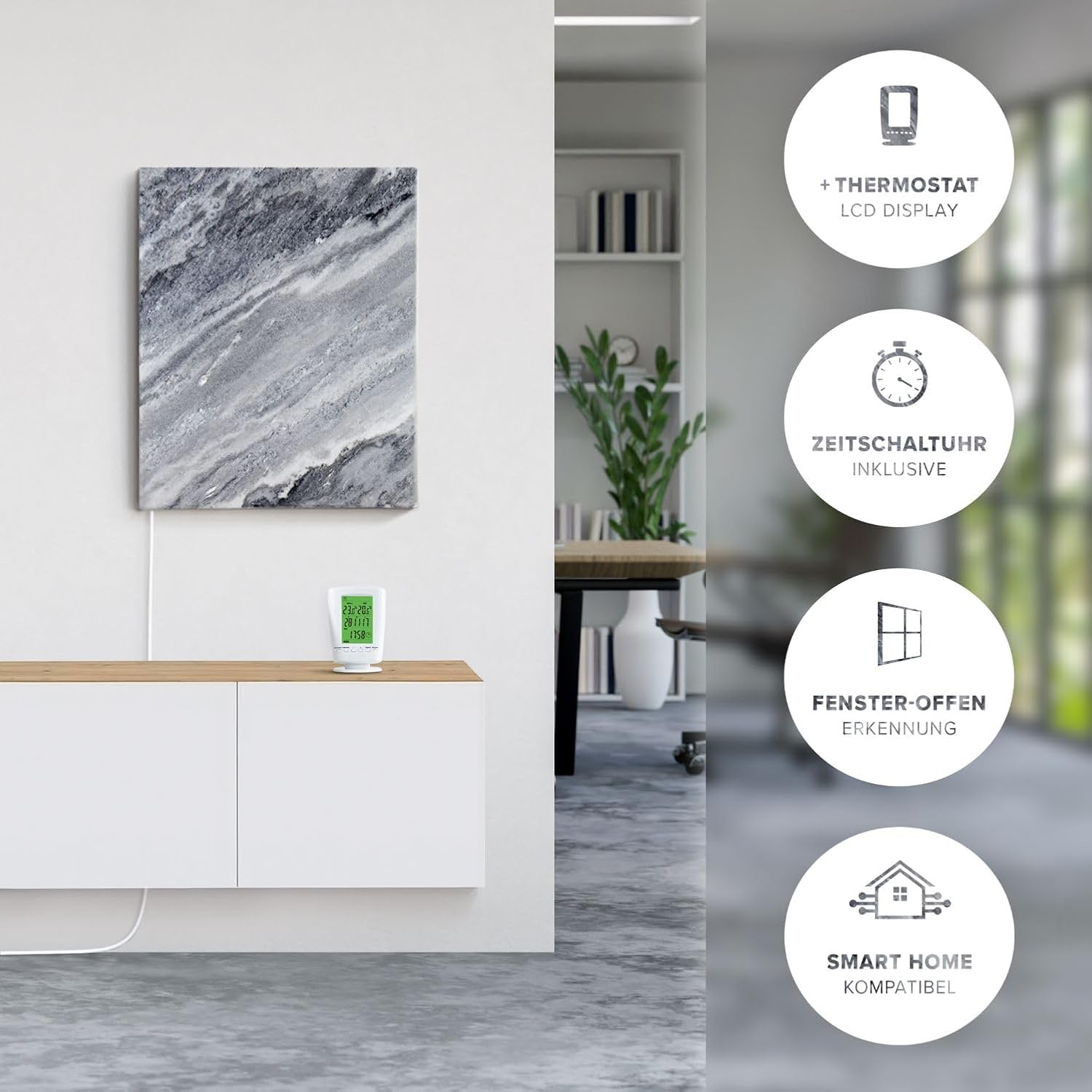 Naturstein Infrarotheizung mit Digitalthermostat I 500 W I Energiesparende Infrarot Wandheizung I 5 Jahre Garantie I Made in Germany Qarama 500 Watt