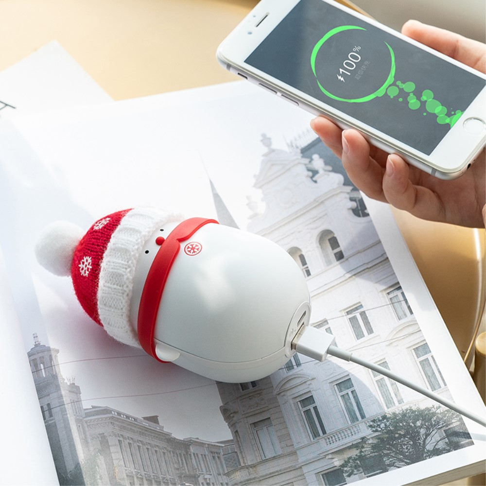 (10W) 10000mAh 2in1 USB A Powerbank Ladegerät   Handwärmer - Schneemann