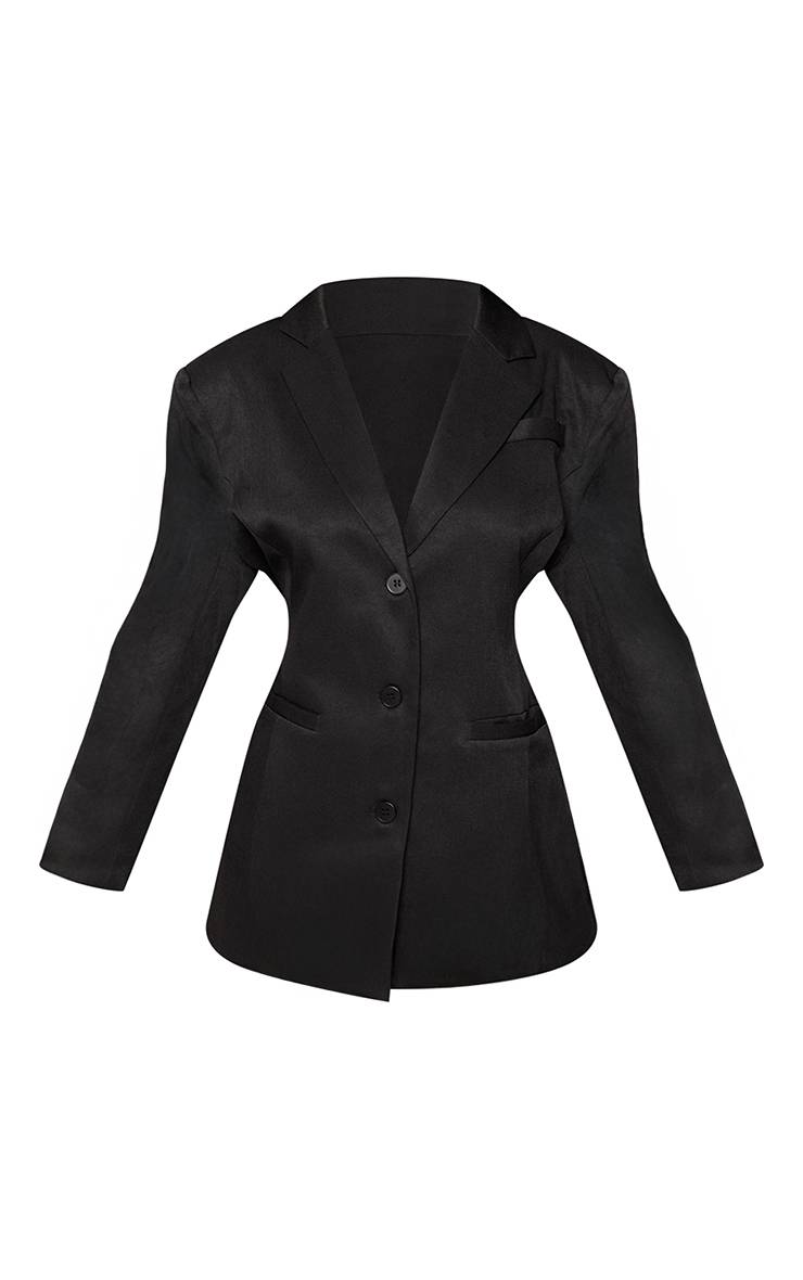 Noir Blazer Cintré Dans Le Dos À Simple Boutonnage