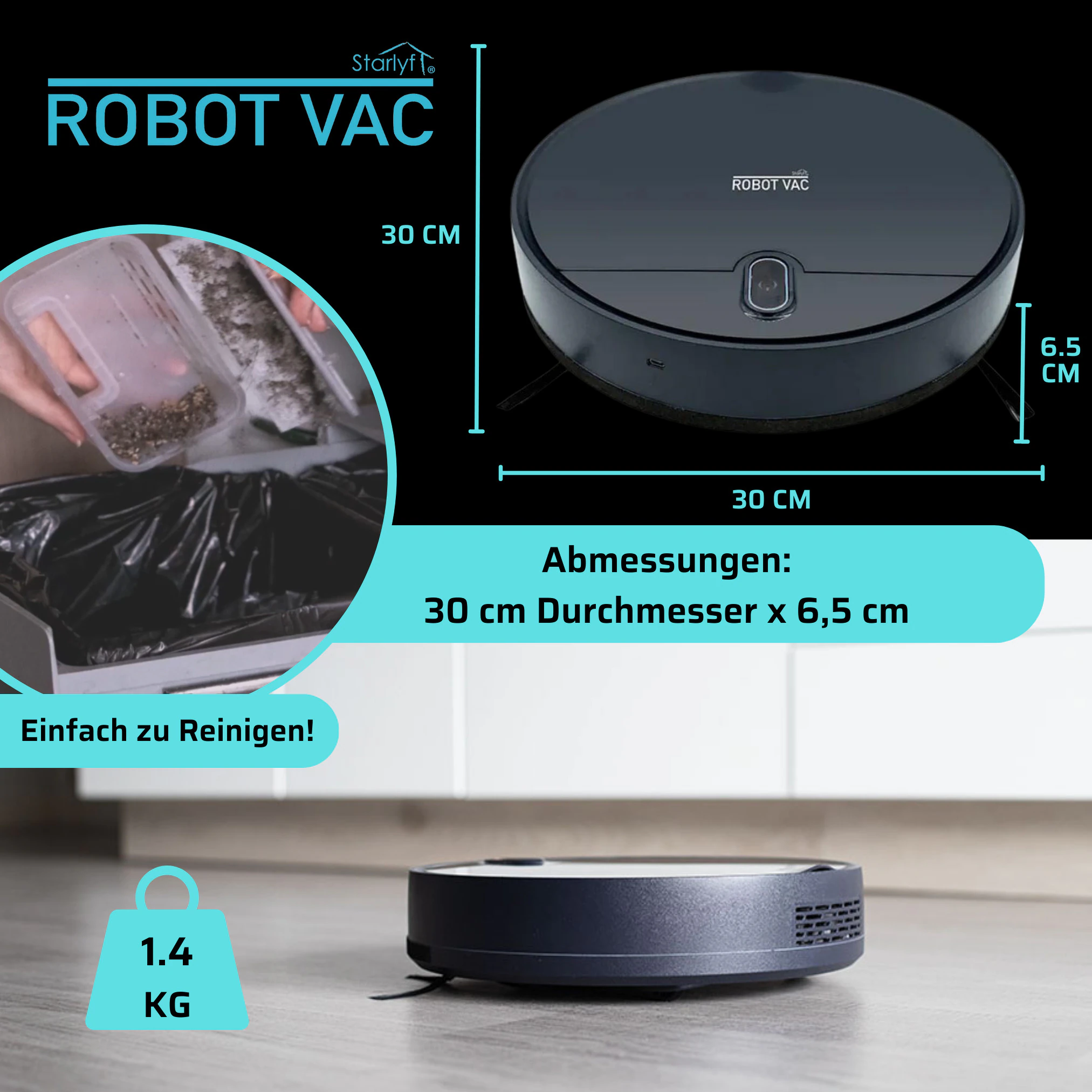 Starlyf® Saugroboter - Staubsaugerroboter mit Wischfunktion Robot Vac