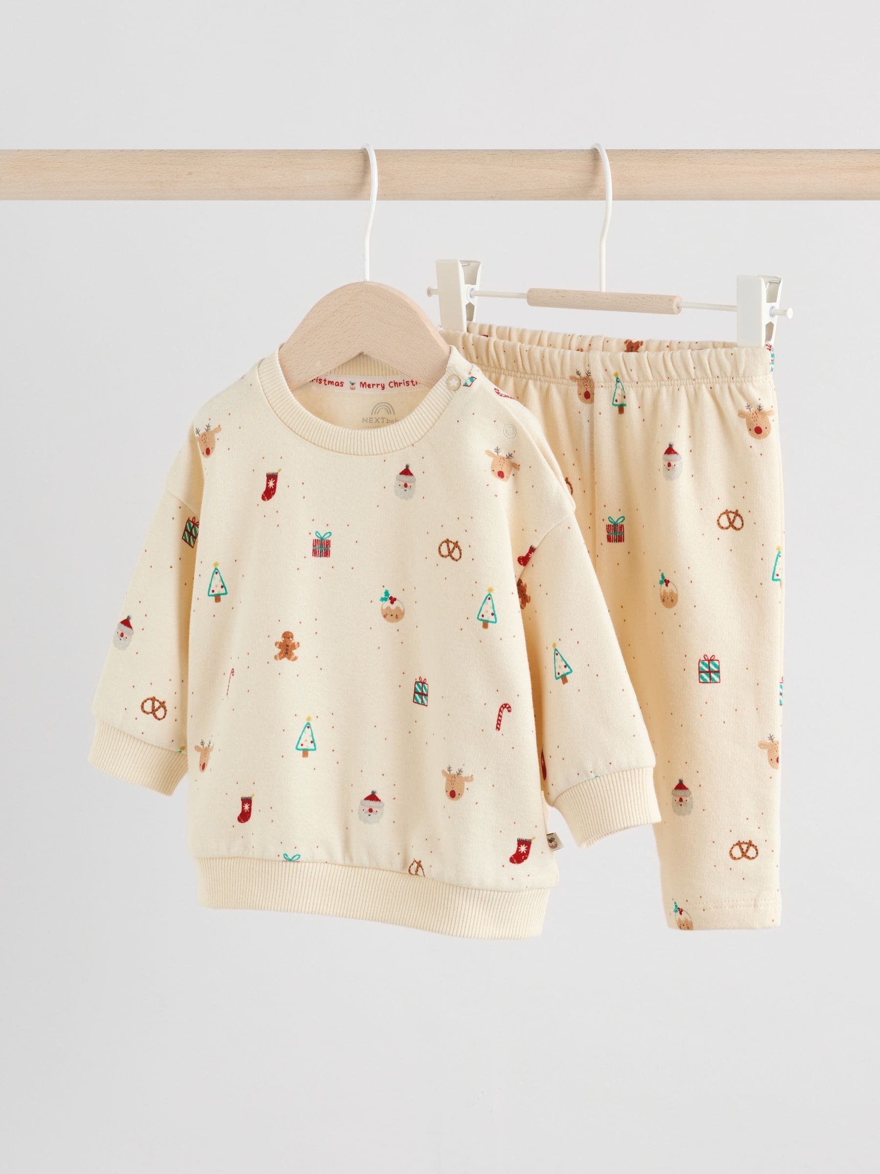 Crème - Kerstmis Sweat en Joggingbroek Baby Set (0mnd-2jr)