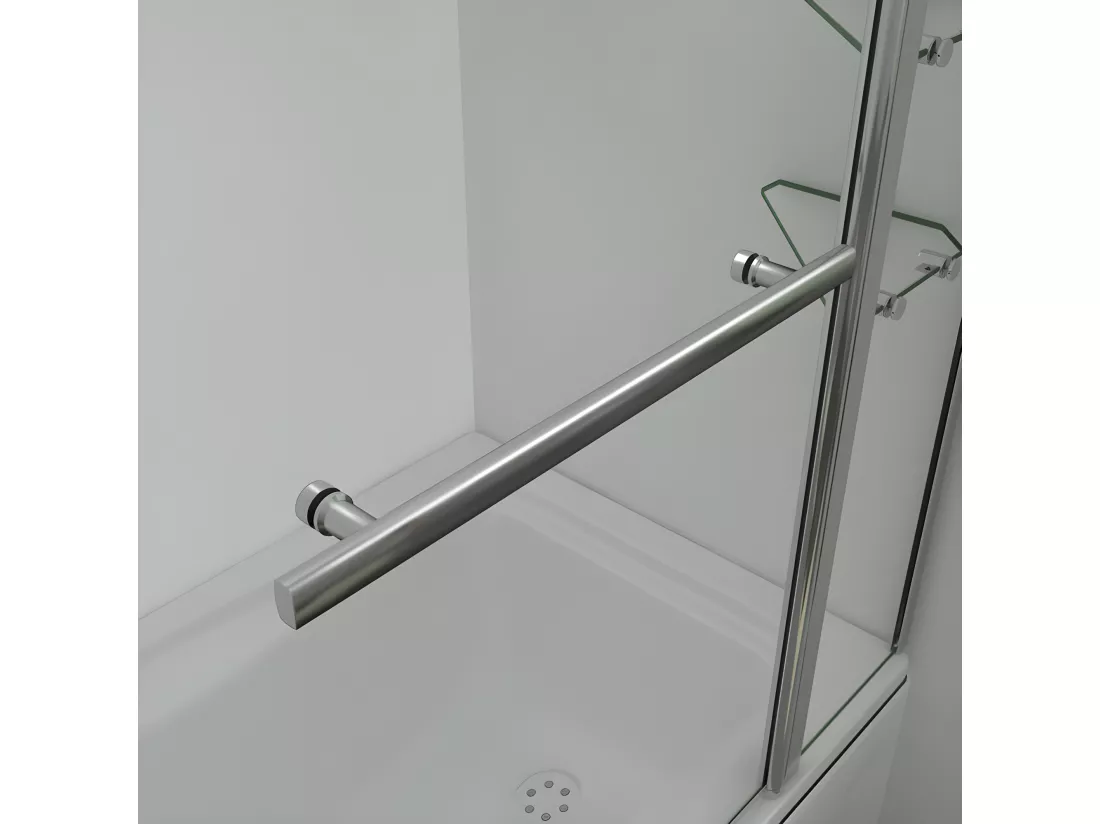 Pare-baignoire 100x140cm rectangle, paroi de baignoire pivotant 240° en verre de sécurité, avec 2 étagères