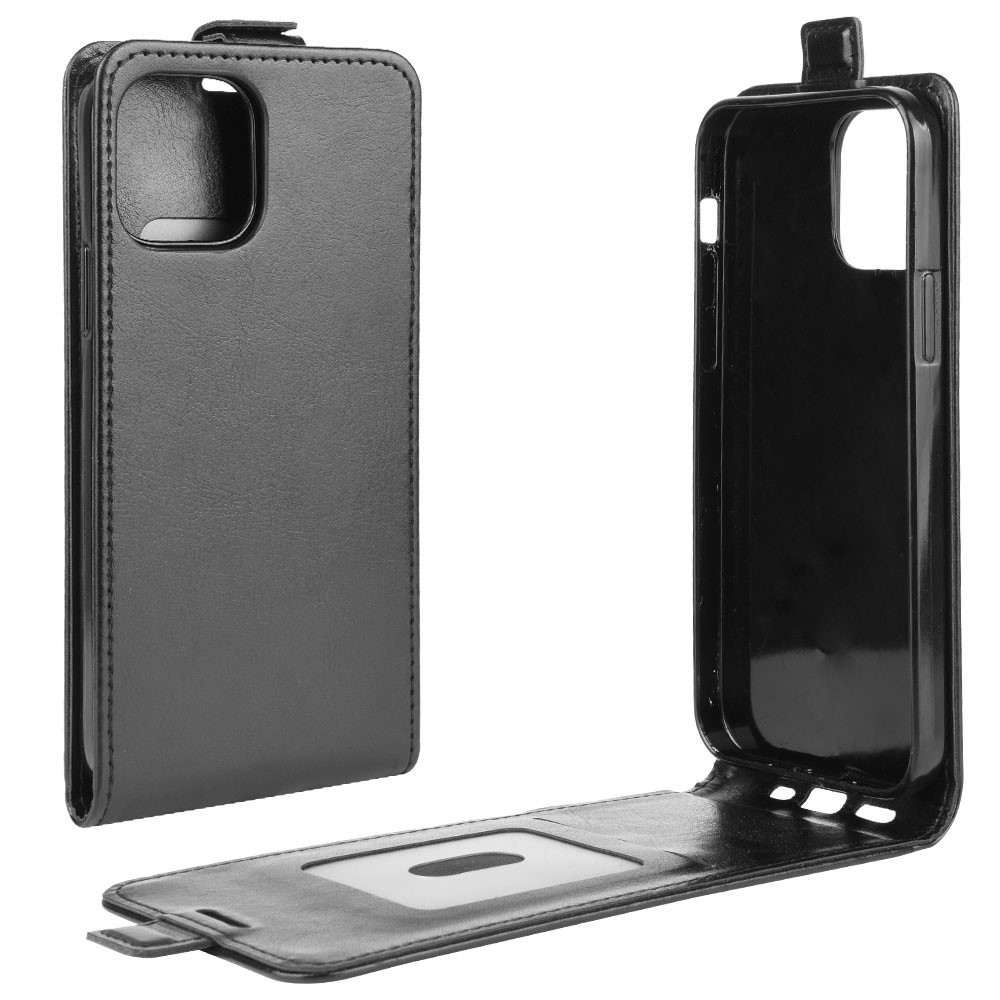 iPhone 12 / iPhone 12 Pro Leder Tasche mit vertikaler Flip-Funktion - Schwarz