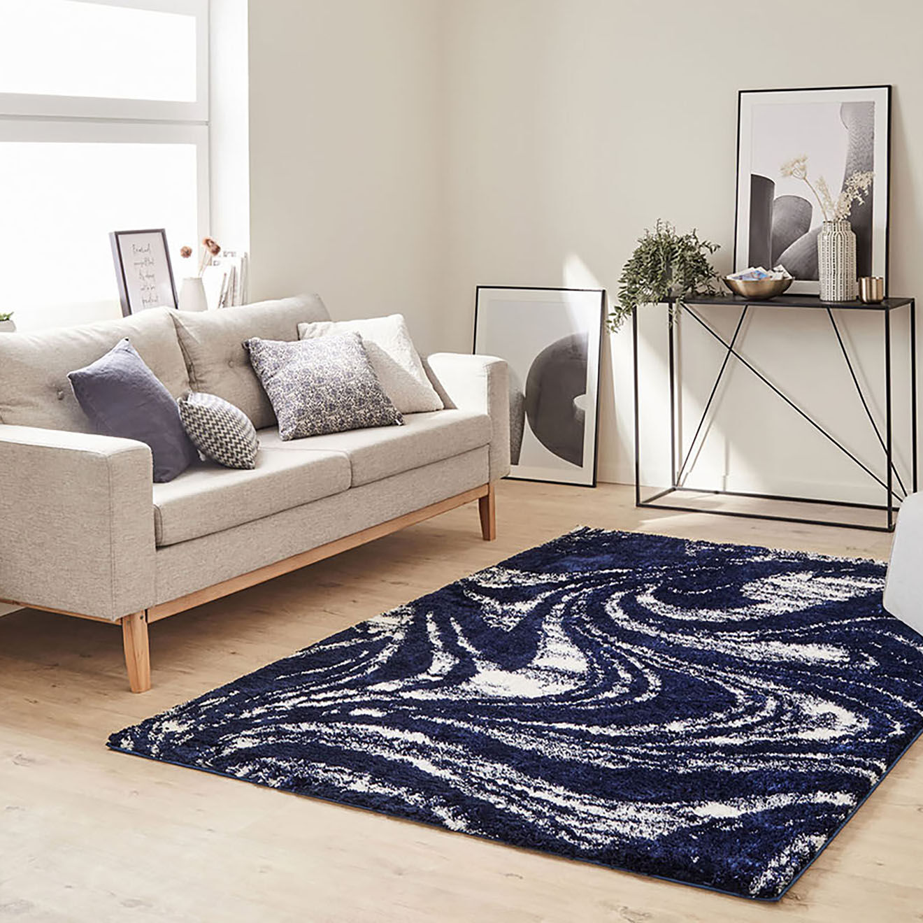Nazar Rugs Tapis shaggy doux Oslo 677 bleu - 160x230 cm