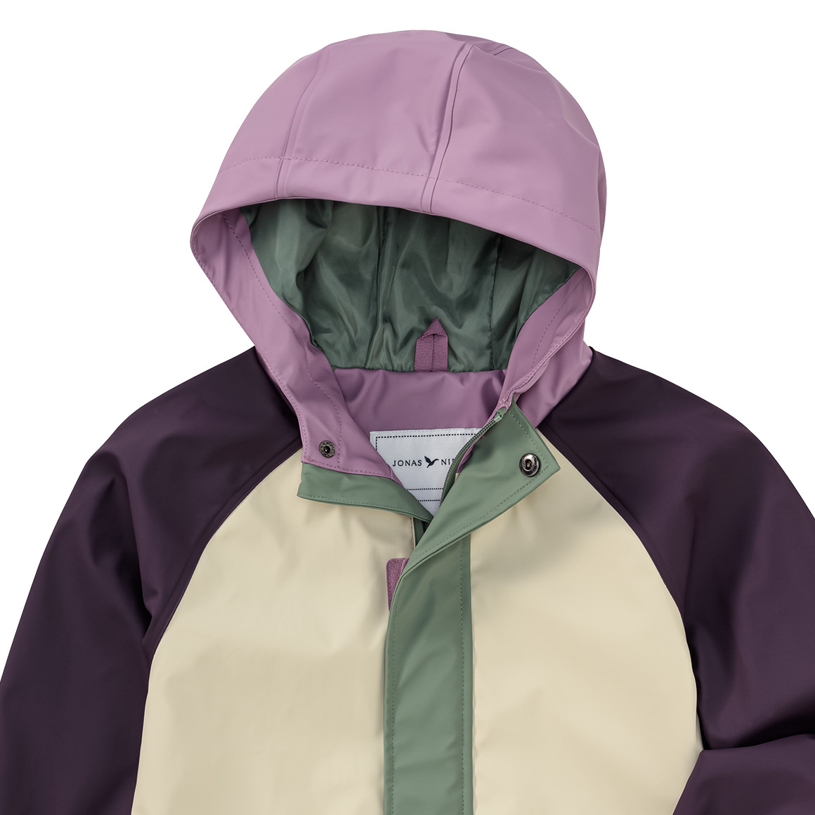 Jonas Nielsen Mädchen Regenjacke mit Farbteilern dunkellila / creme / salbei