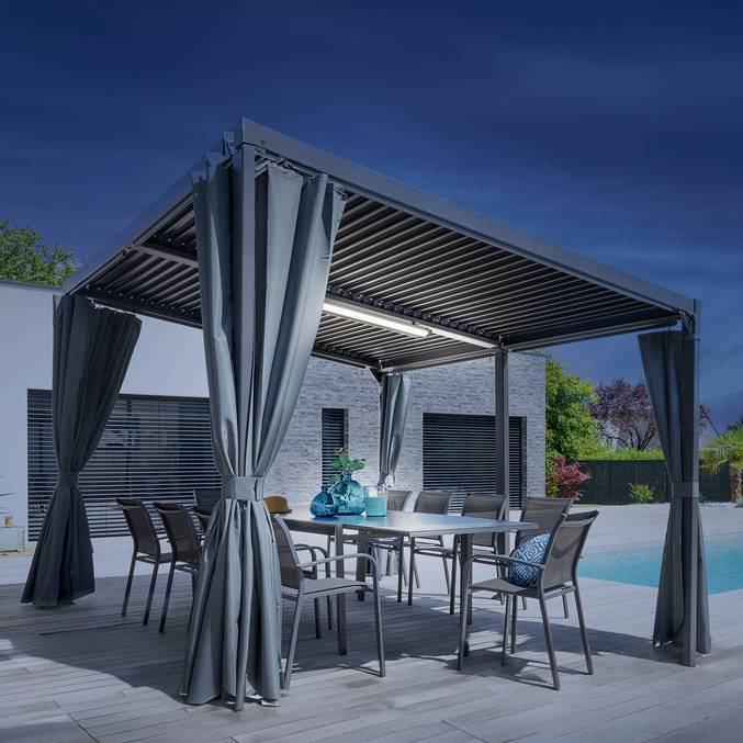 Pergola AVILA Graphite + 1 kit de rideaux