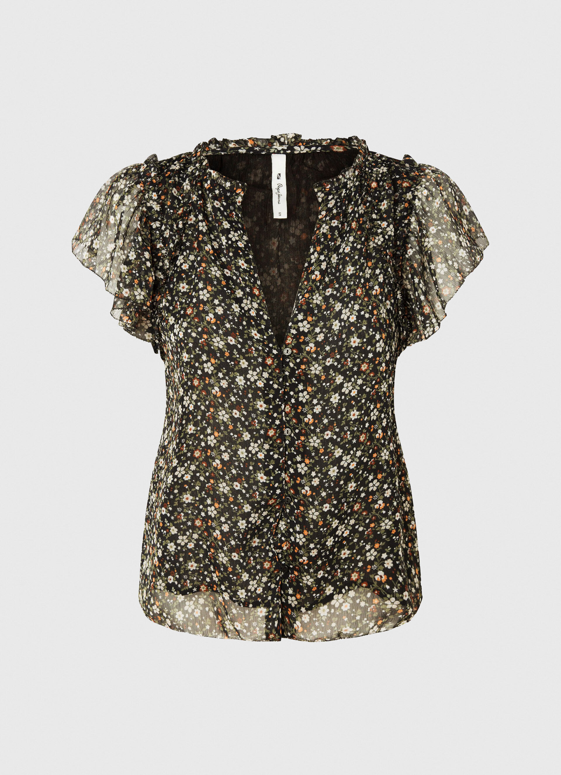 Blusa de chiffon com estampa floral - multicolorida
