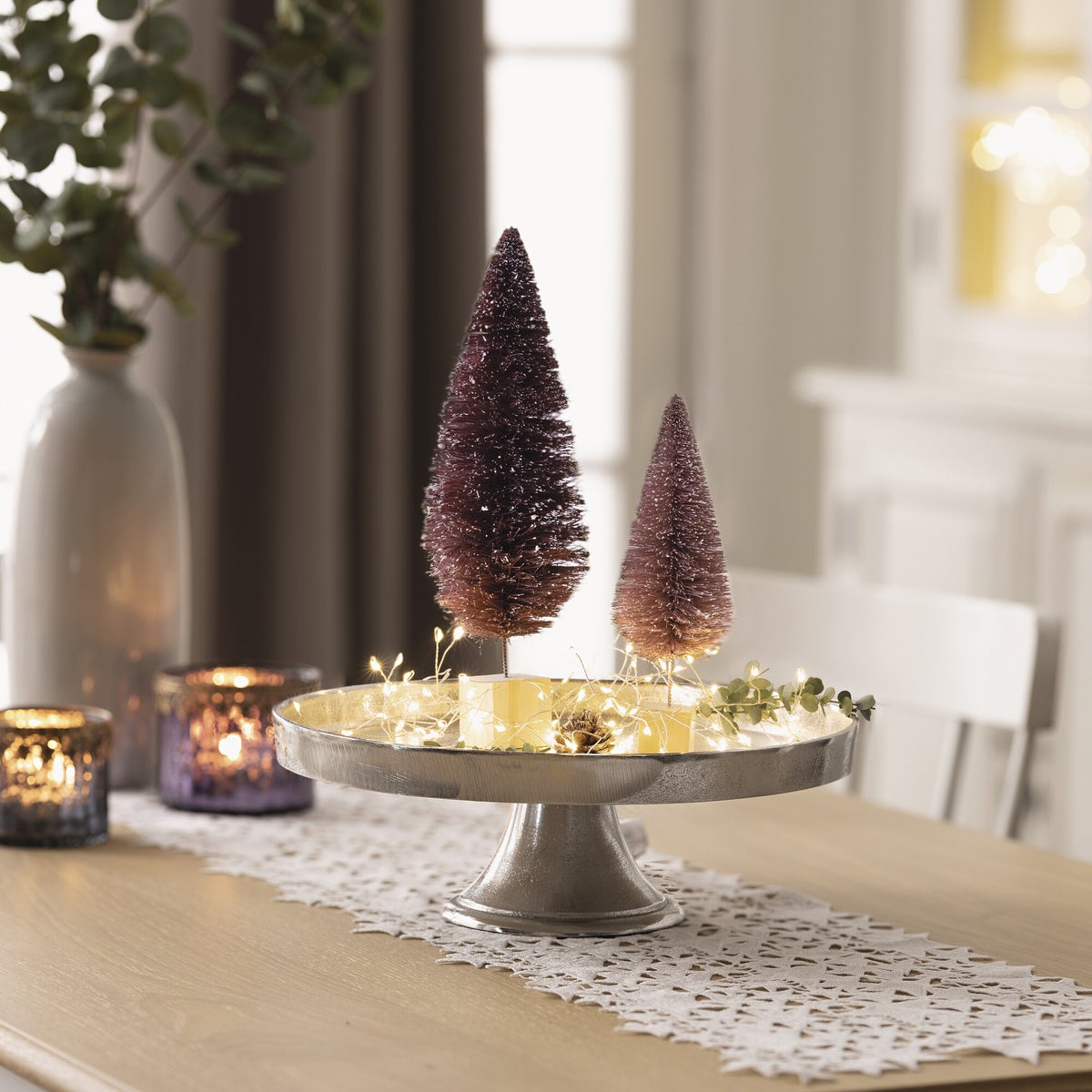 FRANK FLECHTWAREN | Dennenboom Winterdroom, Set van 2, 6 x 6 x 20 cm, 9 x 9 x 29 cm, PLASTIC, HOUT