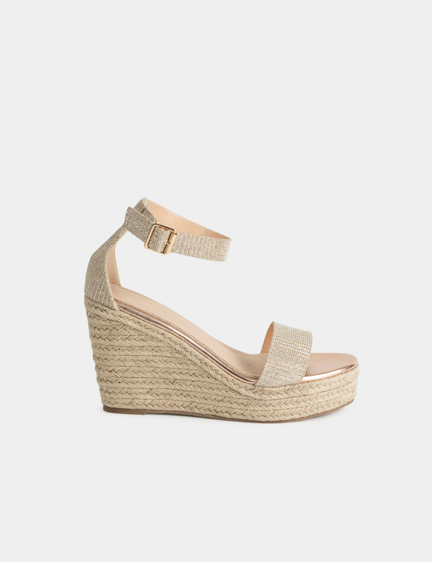 Sandales compensées à paillettes dore femme - dore