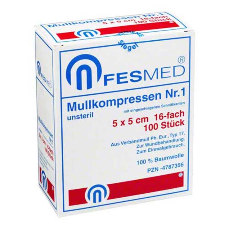 Mullkompressen ES 5x5 cm unsteril 16-fach Größe 1, 100 St