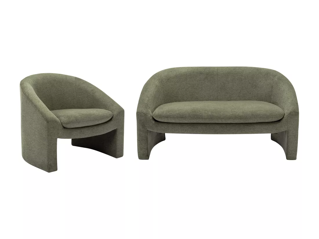 Canapé 2 places et fauteuil en tissu vert OSSANA