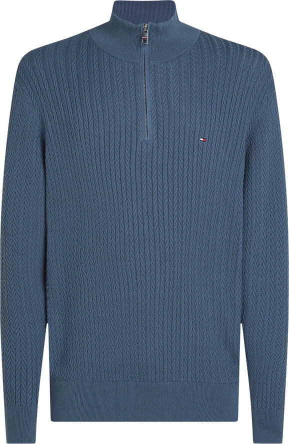 Tommy Hilfiger HERRINGBONE STRUCTURE ZIP MOCK Aegean sea