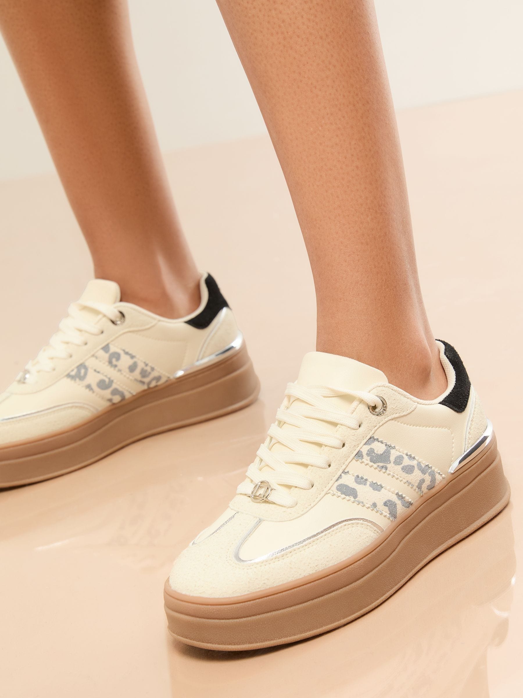 Off White Leopard - Lipsy Print Side Stripe Chunky Gum Sports Trainers