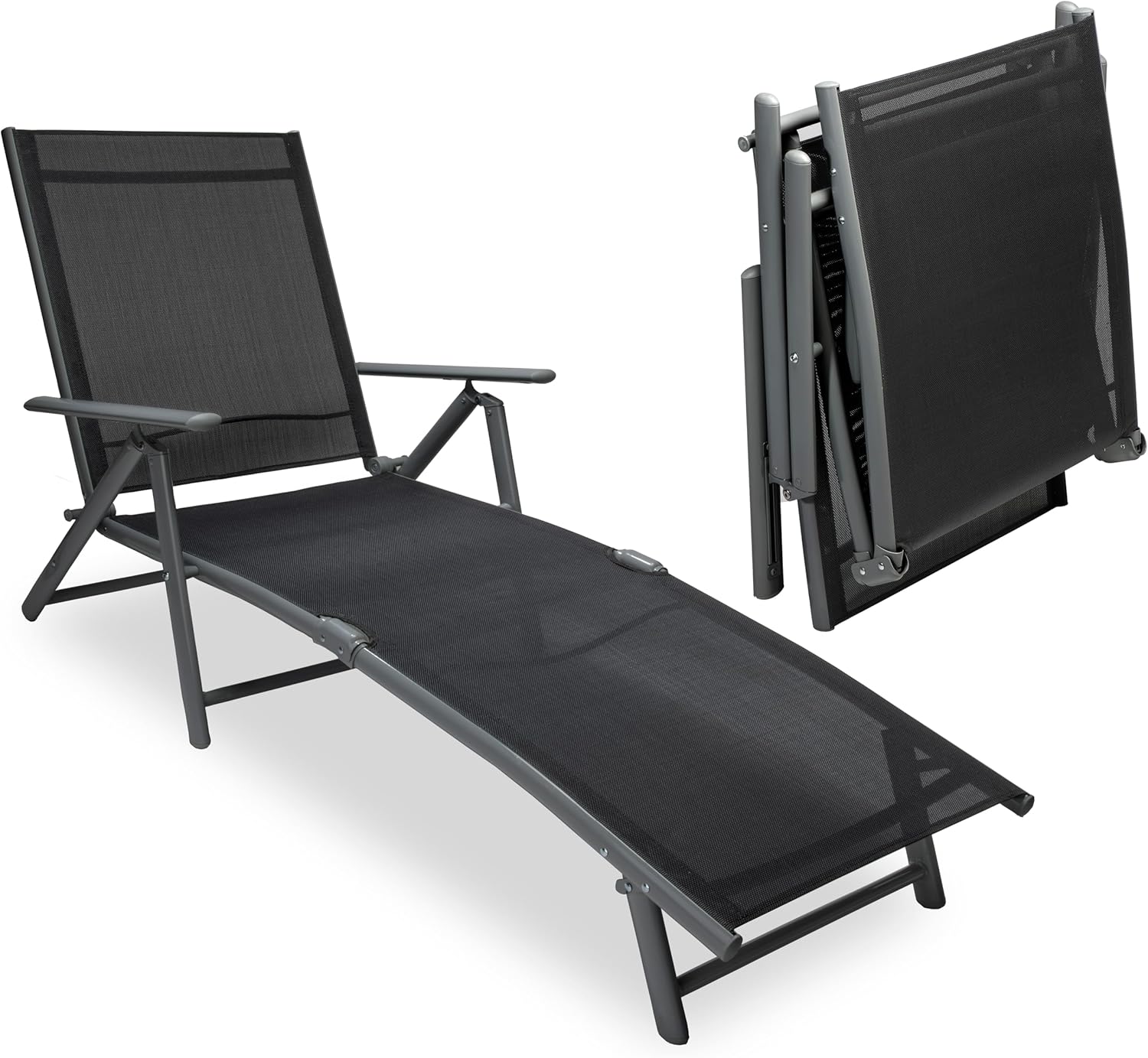 sunnypillow Sonnenliege klappbar - 150 kg belastbar - Gartenliege aus Aluminium für Garten Balkon Terrassen Pool wetterfest - Liegestuhl mit 8 Fach Verstellbarer Rückenlehne mit Armlehnen - Anthrazit ZW5921433